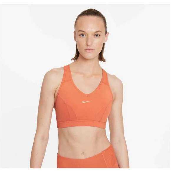 Nike‎ NWT Swoosh Icon Clash Medium Support 1-piece Pad V-neck Sports Bra Orange - Picture 1 of 7